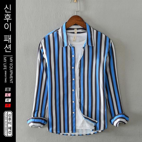 men's casual shirts striped shirt japanese simple long sleeves male youthful korean handsome printing men spring autumn top, White;black
men's casual shirts striped shirt japanese simple long sleeves male youthful korean handsome printing men spring autumn top, White;black