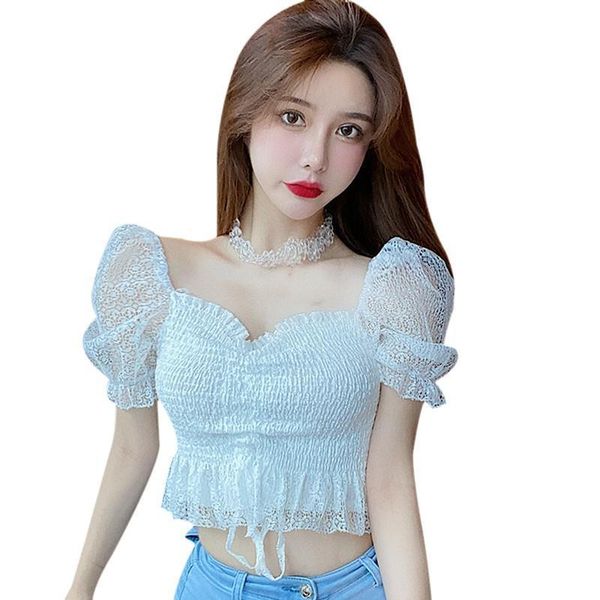 elegant square collar summer womens blouses short sleeve solid color sweet korean style shirts, White
elegant square collar summer womens blouses short sleeve solid color sweet korean style shirts, White