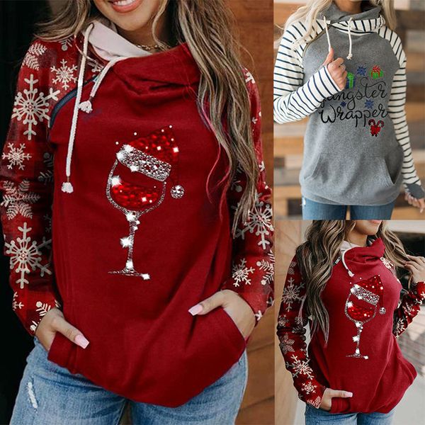 2021 women's casual loose snowflake print half high neck long sleeve t-shirt, Black;red 
2021 women's casual loose snowflake print half high neck long sleeve t-shirt, Black;red