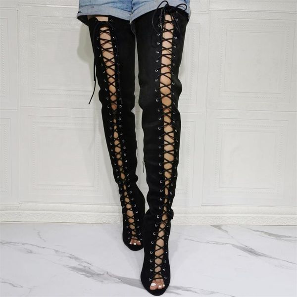 boots round peep toe front lace up long black shoes women high heel over knee big size 47 sexy
boots round peep toe front lace up long black shoes women high heel over knee big size 47 sexy