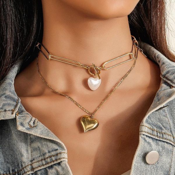 pendant necklaces trendy double love pearl necklace for women simple statement cold peach heart choker thick clavicle chain, Silver
pendant necklaces trendy double love pearl necklace for women simple statement cold peach heart choker thick clavicle chain, Silver