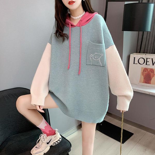 women's sweaters autumn / winter mid-length sweater women loose korean style lazy hooded outer wear sa227, White;black
women's sweaters autumn / winter mid-length sweater women loose korean style lazy hooded outer wear sa227, White;black