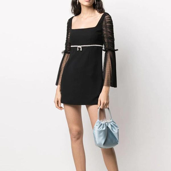 women dress 2021 spring summer polka dot mesh elegant lady diamond long sleeve square neck bow mini casual dresses, Black;gray
women dress 2021 spring summer polka dot mesh elegant lady diamond long sleeve square neck bow mini casual dresses, Black;gray