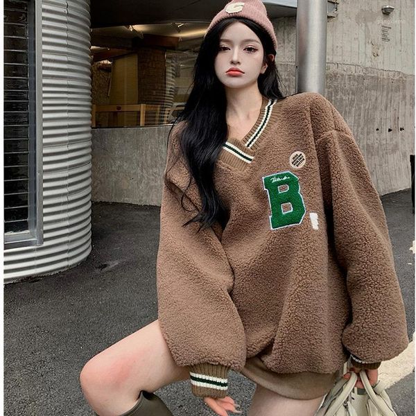 women's hoodies & sweatshirts vintage harbour wind lambswool v-neck letter sweatshirt ladies winter clothes thicken keep warm mid-lengt, Black
women's hoodies & sweatshirts vintage harbour wind lambswool v-neck letter sweatshirt ladies winter clothes thicken keep warm mid-lengt, Black