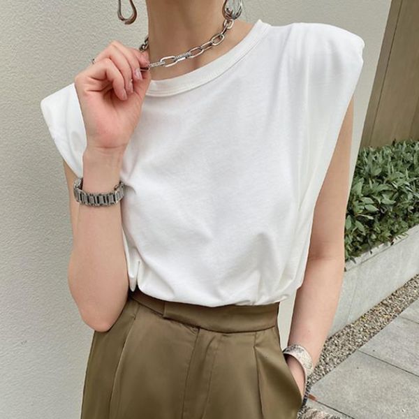 women's tanks & camis new solid color sleeveless shoulder pad t-shirt round neck loose women tank fashion summer t-shirts itx, White
women's tanks & camis new solid color sleeveless shoulder pad t-shirt round neck loose women tank fashion summer t-shirts itx, White