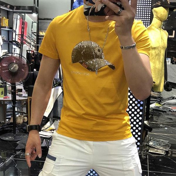 men's t-shirts summer men hip hop hat rhinestones short sleeve fashion streetwear drill casual multiple colors t-shirt top, White;black
men's t-shirts summer men hip hop hat rhinestones short sleeve fashion streetwear drill casual multiple colors t-shirt top, White;black