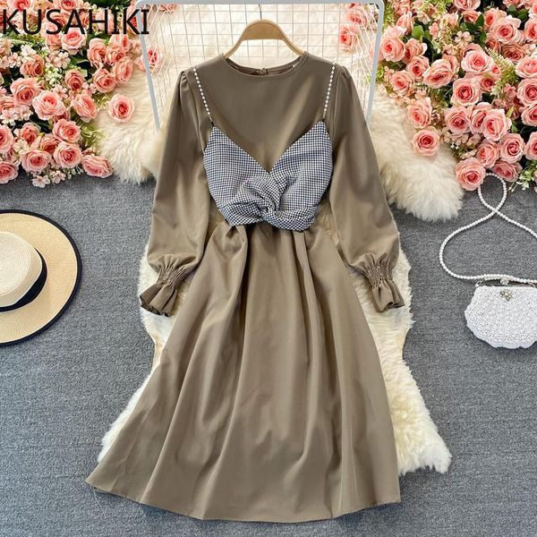 casual dresses kusahiki women 2pieces dress sets long sleeve o-neck slim waist a-line + plaid short sling vest 2021 autumn 6z344, Black;gray
casual dresses kusahiki women 2pieces dress sets long sleeve o-neck slim waist a-line + plaid short sling vest 2021 autumn 6z344, Black;gray