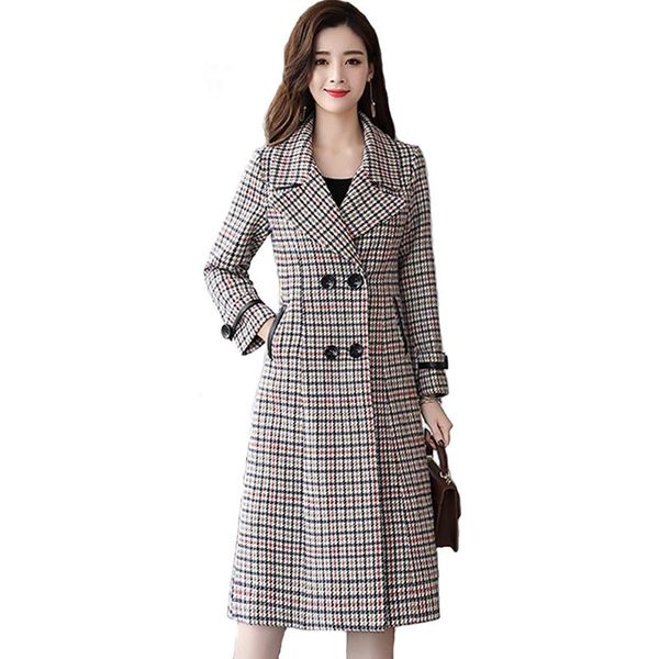 women's wool & blends fashion autumn winter women plaid woolen coat casual female double-breasted slim long coats plus size 2468, Black
women's wool & blends fashion autumn winter women plaid woolen coat casual female double-breasted slim long coats plus size 2468, Black