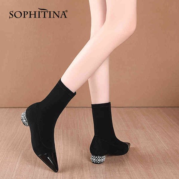 sophitina women shoes stylish elegant stretch fabric boots pointed toe crystal diamond bead decoration heel women boots so671 210513, Black
sophitina women shoes stylish elegant stretch fabric boots pointed toe crystal diamond bead decoration heel women boots so671 210513, Black