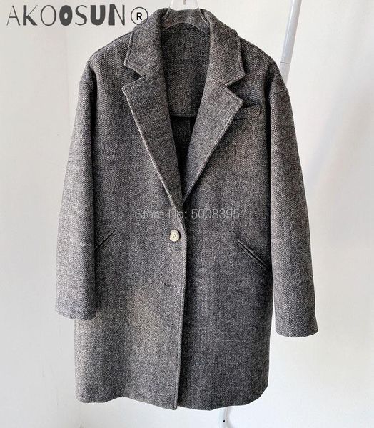 women's jackets 2021ss woman grey wool blend herringbone coat overized single breasted long sleeves seam pockets coats, Black;brown
women's jackets 2021ss woman grey wool blend herringbone coat overized single breasted long sleeves seam pockets coats, Black;brown