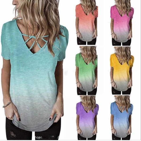 women's t-shirt gradient printed tshirt females plus size casual womens v-neck chest cross tees summer designer ra cl5f, White
women's t-shirt gradient printed tshirt females plus size casual womens v-neck chest cross tees summer designer ra cl5f, White