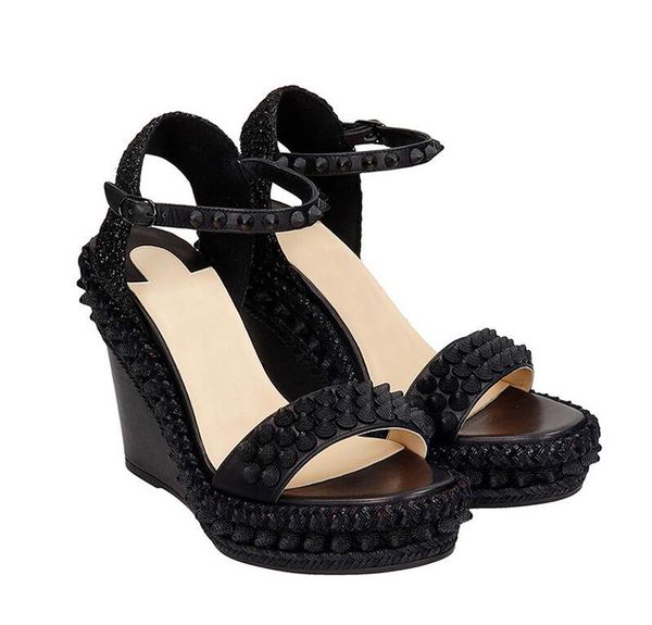 21s summer women sandals black spiked leather wedge heels red bottom sandal platform high heel,lady wedding party dress shoes lata style
21s summer women sandals black spiked leather wedge heels red bottom sandal platform high heel,lady wedding party dress shoes lata style