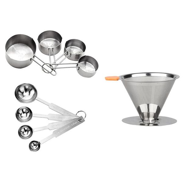 coffee filters 8pcs measuring spoons and cups combo, for baking kitchen gadgets, silver with reusable filter
coffee filters 8pcs measuring spoons and cups combo, for baking kitchen gadgets, silver with reusable filter