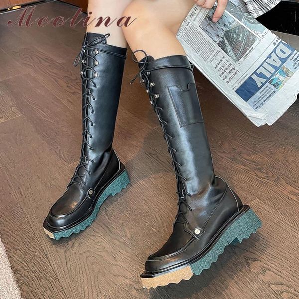 boots meotina genuine leather riding women shoes platform flat knee high round toe lace up ladies long autumn black
boots meotina genuine leather riding women shoes platform flat knee high round toe lace up ladies long autumn black