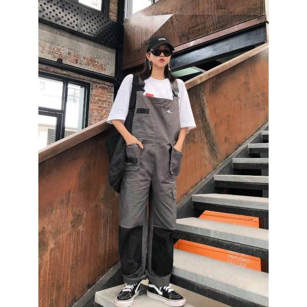 women's jumpsuits & rompers street tooling wind adjustable strap-on bf matching color straight-tube jumpsuit handsome neutral couple, Black;white
women's jumpsuits & rompers street tooling wind adjustable strap-on bf matching color straight-tube jumpsuit handsome neutral couple, Black;white