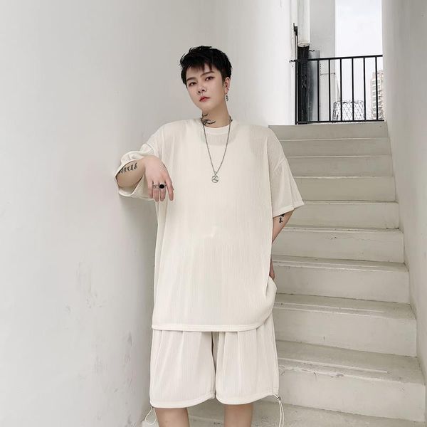 men's tracksuits male sports tees shorts suits sets pleated fabric solid color streetwear casual short sleeve t-shirt, Gray
men's tracksuits male sports tees shorts suits sets pleated fabric solid color streetwear casual short sleeve t-shirt, Gray
