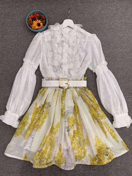 two piece dress milan women's small petal lantern sleeve blouse, oil painting print half skirt set 7ap1, White
two piece dress milan women's small petal lantern sleeve blouse, oil painting print half skirt set 7ap1, White