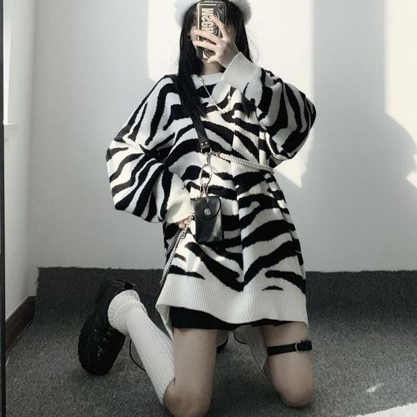 women's sweaters womens harajuku oversize long sleeve pullovers casual knitting autumn zebra pattern 90s couple korean style retro, White;black
women's sweaters womens harajuku oversize long sleeve pullovers casual knitting autumn zebra pattern 90s couple korean style retro, White;black