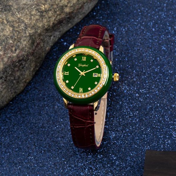 wristwatches an jade watch women's quartz waterproof brown leather strap outer ring studded with rhinestones, Slivery;brown
wristwatches an jade watch women's quartz waterproof brown leather strap outer ring studded with rhinestones, Slivery;brown