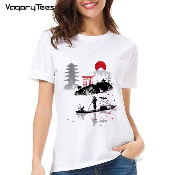 women's t-shirt nature art design temple torii sun mountain japanese fishermen print t shirt summer style tee, White
women's t-shirt nature art design temple torii sun mountain japanese fishermen print t shirt summer style tee, White