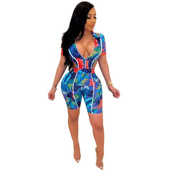 european summer printed jumpsuit fashion slim zip lapel women's short sleeve shorts jumpsuits & rompers, Black;white
european summer printed jumpsuit fashion slim zip lapel women's short sleeve shorts jumpsuits & rompers, Black;white