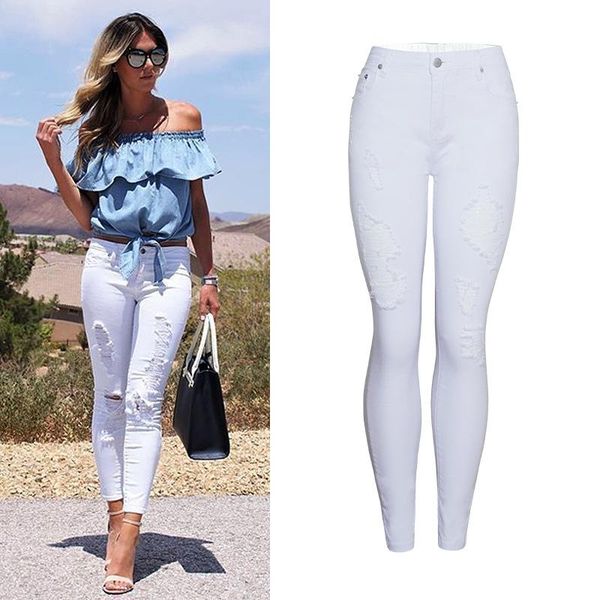 fashion mid waist slim fit jeans for women white ripped denim pencil pants casual streetwear washed trousers women's, Blue
fashion mid waist slim fit jeans for women white ripped denim pencil pants casual streetwear washed trousers women's, Blue