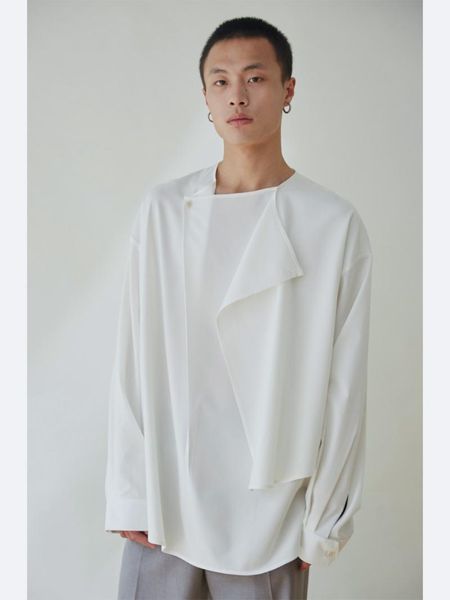 men's casual shirts xs-6xl 2021 clothing catwalk no collar asymmetric long sleeve shirt plus size costumes, White;black
men's casual shirts xs-6xl 2021 clothing catwalk no collar asymmetric long sleeve shirt plus size costumes, White;black