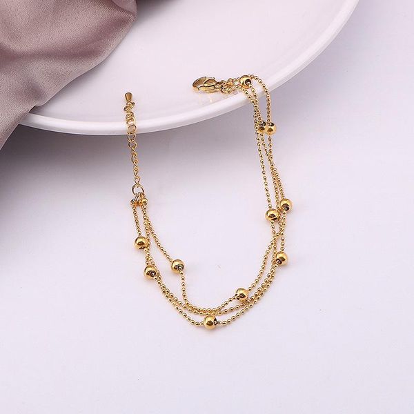 link, chain 17cm length titanium steel bead bracelet anklet for women three layered gold femme vintage style hand jewelry gif, Black
link, chain 17cm length titanium steel bead bracelet anklet for women three layered gold femme vintage style hand jewelry gif, Black