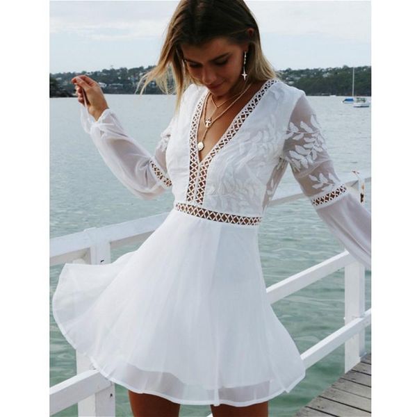 casual dresses evening party beach mini women boho long sleeve backless white dress lace v-neck, Black;gray
casual dresses evening party beach mini women boho long sleeve backless white dress lace v-neck, Black;gray