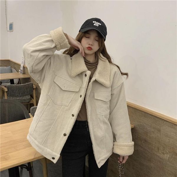 women's jackets korean style autumn winter faux lamb stitching corduroy jacket women long sleeve single breasted turn down collar warm, Black;brown
women's jackets korean style autumn winter faux lamb stitching corduroy jacket women long sleeve single breasted turn down collar warm, Black;brown