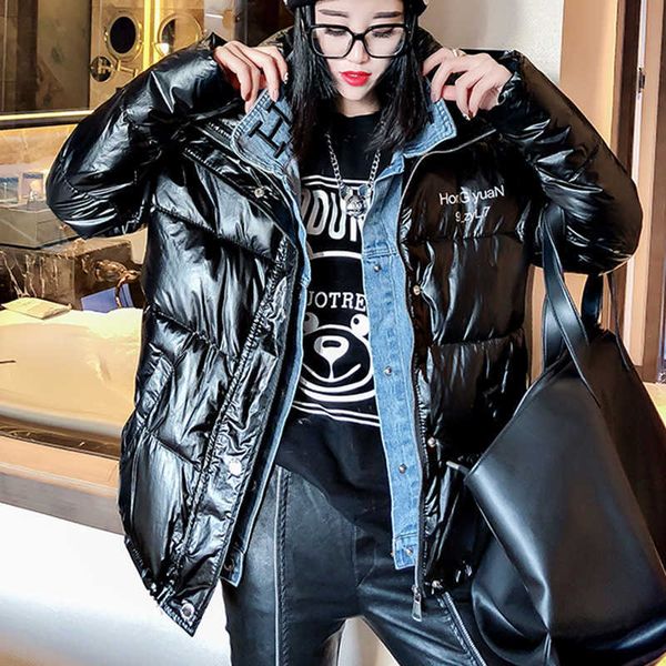 winter padded jacket women harajuku oversize denim collar fake 2 pieces overcoat letter print loose hooded parkas 210531, Black
winter padded jacket women harajuku oversize denim collar fake 2 pieces overcoat letter print loose hooded parkas 210531, Black