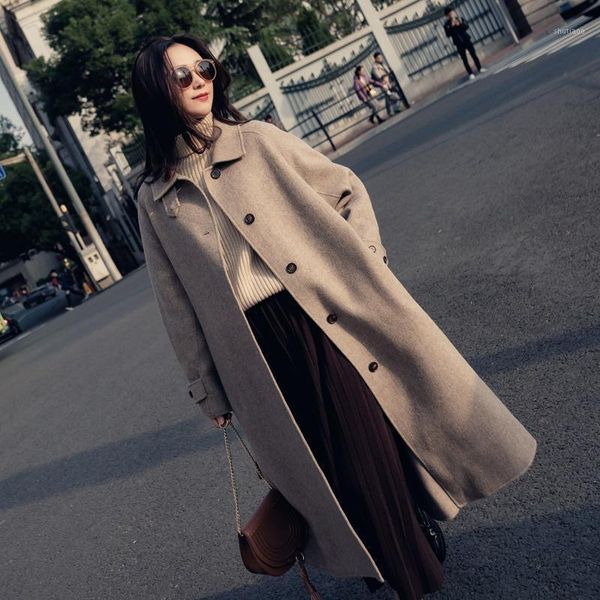 women's wool & blends single breasted turn-down collar coat and england style sashes women long cashmer loose solid woolen, Black
women's wool & blends single breasted turn-down collar coat and england style sashes women long cashmer loose solid woolen, Black