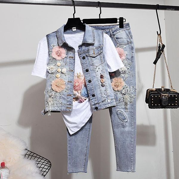 denim 2 piece set women short slim flower vest jacket + elastic jeans suit girls ladies pants ropa de mujer two dress, White
denim 2 piece set women short slim flower vest jacket + elastic jeans suit girls ladies pants ropa de mujer two dress, White