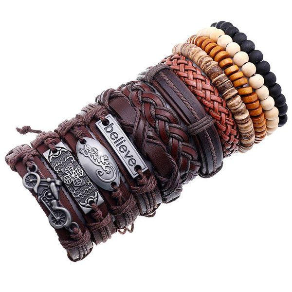 brown men's bracelet 12 pieces/set fashion handmade leather wholesale jewelry gifts charm bracelets, Golden;silver
brown men's bracelet 12 pieces/set fashion handmade leather wholesale jewelry gifts charm bracelets, Golden;silver