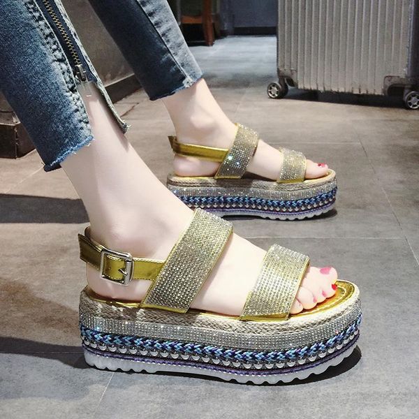 women luxury rhinestone weave sandals wedge heels shoes height increaming female one word buckle thick soled beach sandalias dress, Black
women luxury rhinestone weave sandals wedge heels shoes height increaming female one word buckle thick soled beach sandalias dress, Black