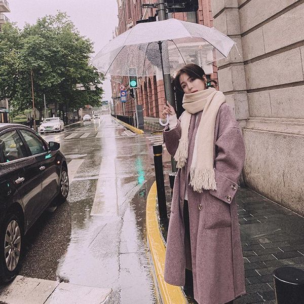 women's wool & blends 2021 women winter elegant warm blend outwear korean fashion long coats with belt female vintage loose woolen over, Black
women's wool & blends 2021 women winter elegant warm blend outwear korean fashion long coats with belt female vintage loose woolen over, Black