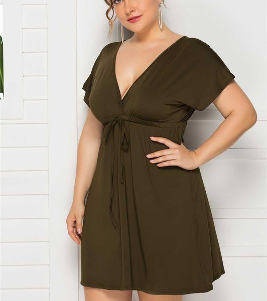 plus size summer women's light dress elastic lace up 4xl oversize casual home dresses v neck short sleeve soft 210625, Black;gray
plus size summer women's light dress elastic lace up 4xl oversize casual home dresses v neck short sleeve soft 210625, Black;gray