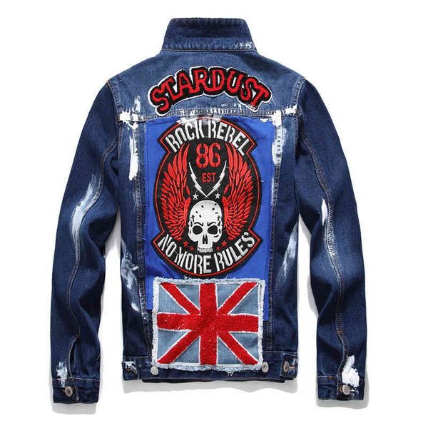 men's jackets flag letters patch design painted denim jacket slim fit skull badge patchwork long sleeve jean coat outerwear 9hxm, Black;brown
men's jackets flag letters patch design painted denim jacket slim fit skull badge patchwork long sleeve jean coat outerwear 9hxm, Black;brown