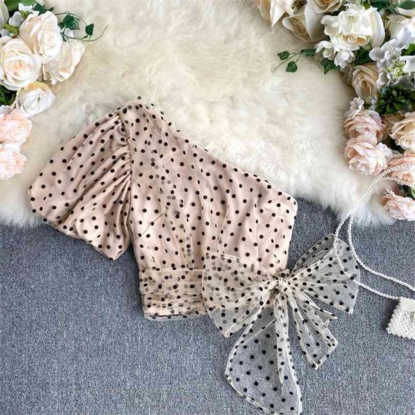 short women's skew collar sleeve sweet polka dot print mesh shirt fashion blouse m868 210527, White
short women's skew collar sleeve sweet polka dot print mesh shirt fashion blouse m868 210527, White