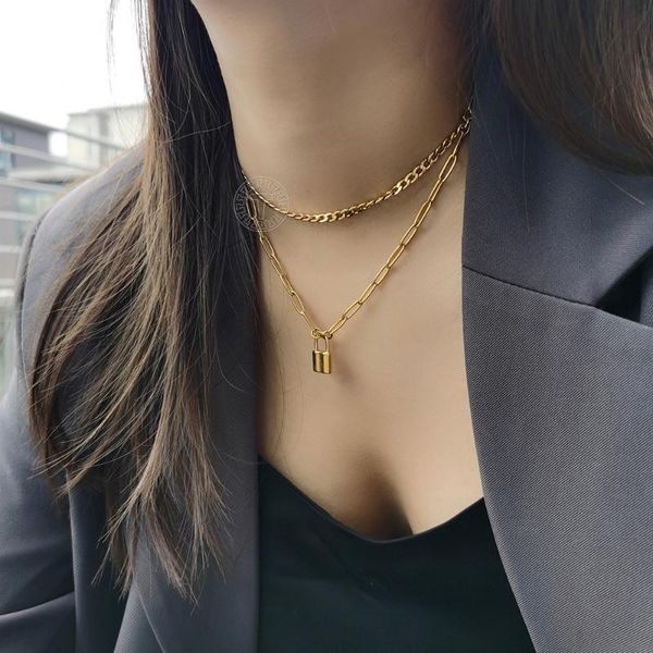 women's punk double layered padlock pendant choker stainless steel necklace paperclip crub cuban link chain luxury jewelry dn262 neckla, Silver
women's punk double layered padlock pendant choker stainless steel necklace paperclip crub cuban link chain luxury jewelry dn262 neckla, Silver