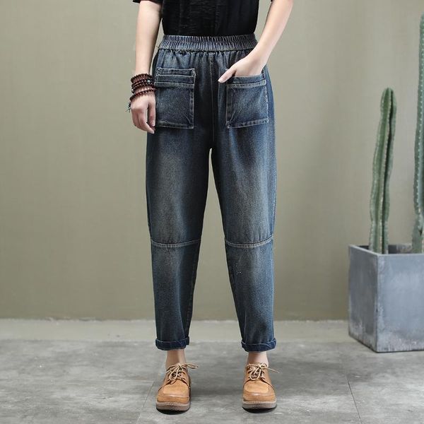 women's jeans loose pants trend spring and summer plus size mid elastic waist with pocket ankle length mom for women z2, Blue
women's jeans loose pants trend spring and summer plus size mid elastic waist with pocket ankle length mom for women z2, Blue