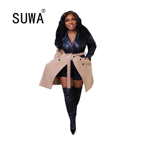 women's trench coats streetwar women 2021 winter est pu patchwork overcoats turn-down collar lon sleeve sashes double-breasted lady mid, Tan;black
women's trench coats streetwar women 2021 winter est pu patchwork overcoats turn-down collar lon sleeve sashes double-breasted lady mid, Tan;black