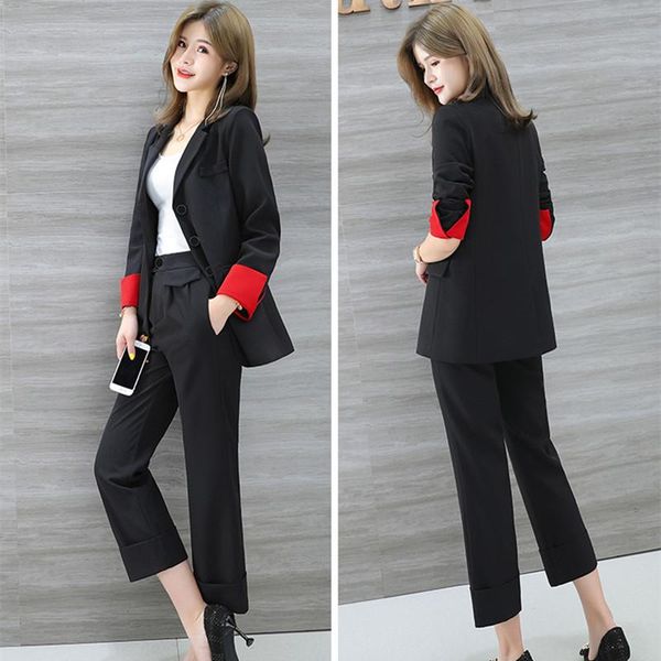 women's suits & blazers suit jacket nine pants fashion stitching temperament casual two-piece (jacket + pants), White;black
women's suits & blazers suit jacket nine pants fashion stitching temperament casual two-piece (jacket + pants), White;black