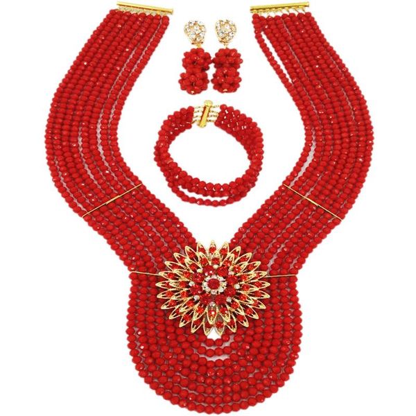 earrings & necklace opaque red crystal costume nigerian african wedding beads jewelry necklaces set bridal sets 8pd12, Silver
earrings & necklace opaque red crystal costume nigerian african wedding beads jewelry necklaces set bridal sets 8pd12, Silver