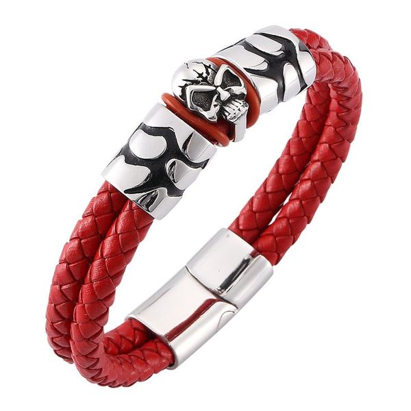 charm bracelets men bracelet skeleton jewelry double layer red braided leather punk stainless steel magnetic clasp skull bangle pd0130, Golden;silver
charm bracelets men bracelet skeleton jewelry double layer red braided leather punk stainless steel magnetic clasp skull bangle pd0130, Golden;silver