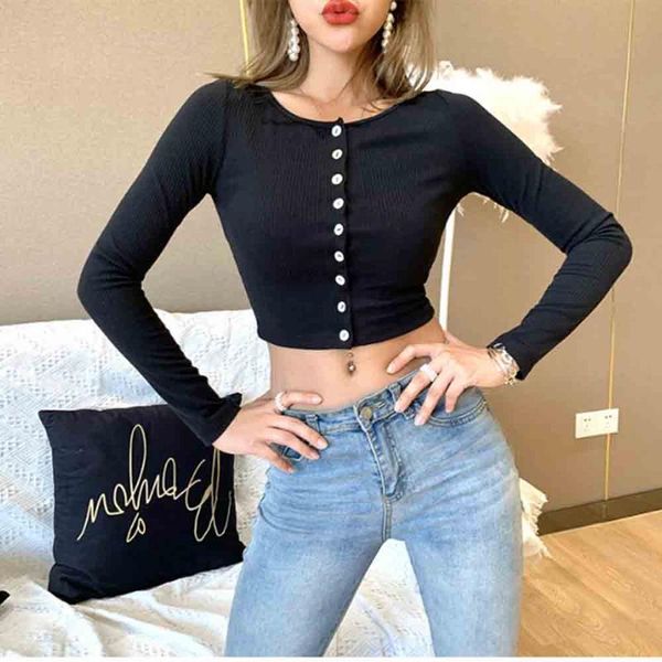 women's t-shirt women o-neck t-shirts button black crop slim casual long sleeve autumu fashion knitted cotton, White
women's t-shirt women o-neck t-shirts button black crop slim casual long sleeve autumu fashion knitted cotton, White