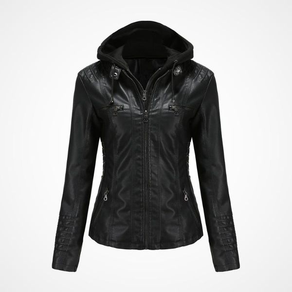 women's leather & faux plus size spring autumn women hooded jacket pu motorcycle hat casual punk outerwear, Black
women's leather & faux plus size spring autumn women hooded jacket pu motorcycle hat casual punk outerwear, Black
