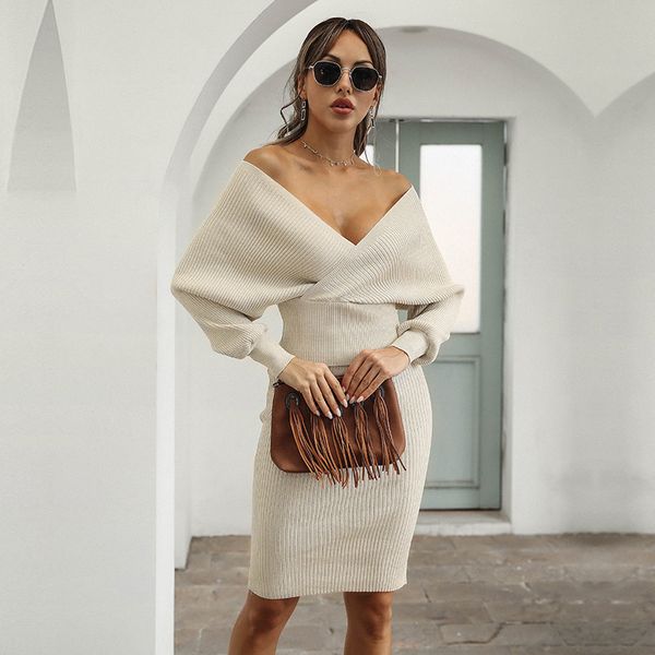 autumn winter backless knitted casual batwing sleeve sweater skirt patchwork dress for women 2020 new fashion, Black;gray
autumn winter backless knitted casual batwing sleeve sweater skirt patchwork dress for women 2020 new fashion, Black;gray