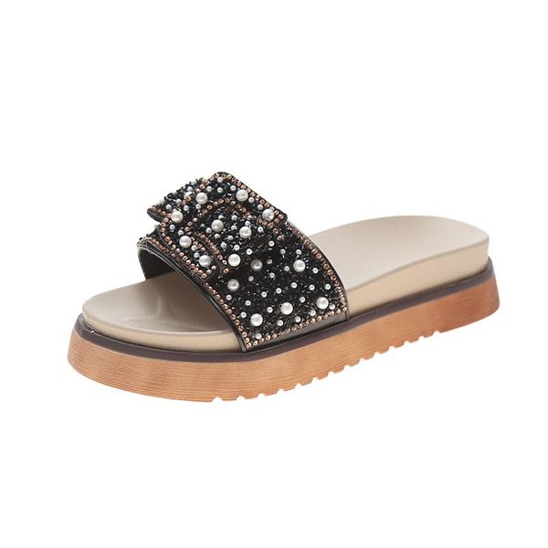 women slippers sandals shoes outdoor female lady elegant, Black