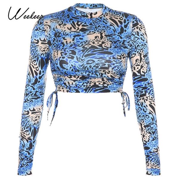 women's t-shirt weekeep blue leopard print long sleeve crop shirt women ruched streetwear fashion tshirt ladies harajuku slim tee 2021, White
women's t-shirt weekeep blue leopard print long sleeve crop shirt women ruched streetwear fashion tshirt ladies harajuku slim tee 2021, White